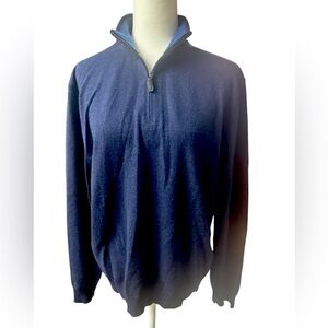 Black Brown Cashmere Mens XL Blue Sweater quarter zip business casual office EUC